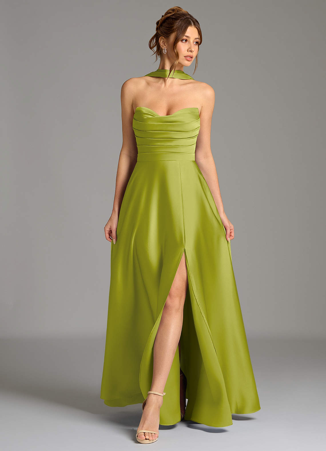 Ayla A-Line Sweetheart Stretch Satin Bridesmaid Dress in Lemongrass