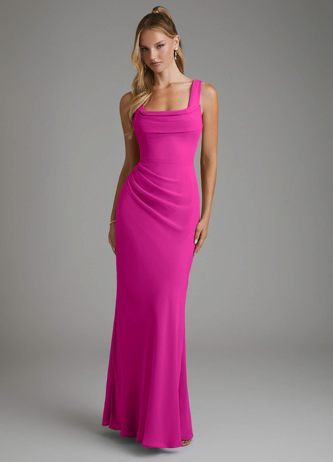 Asa Sheath Square-Neck Chiffon Bridesmaid Dress in Fuchsia