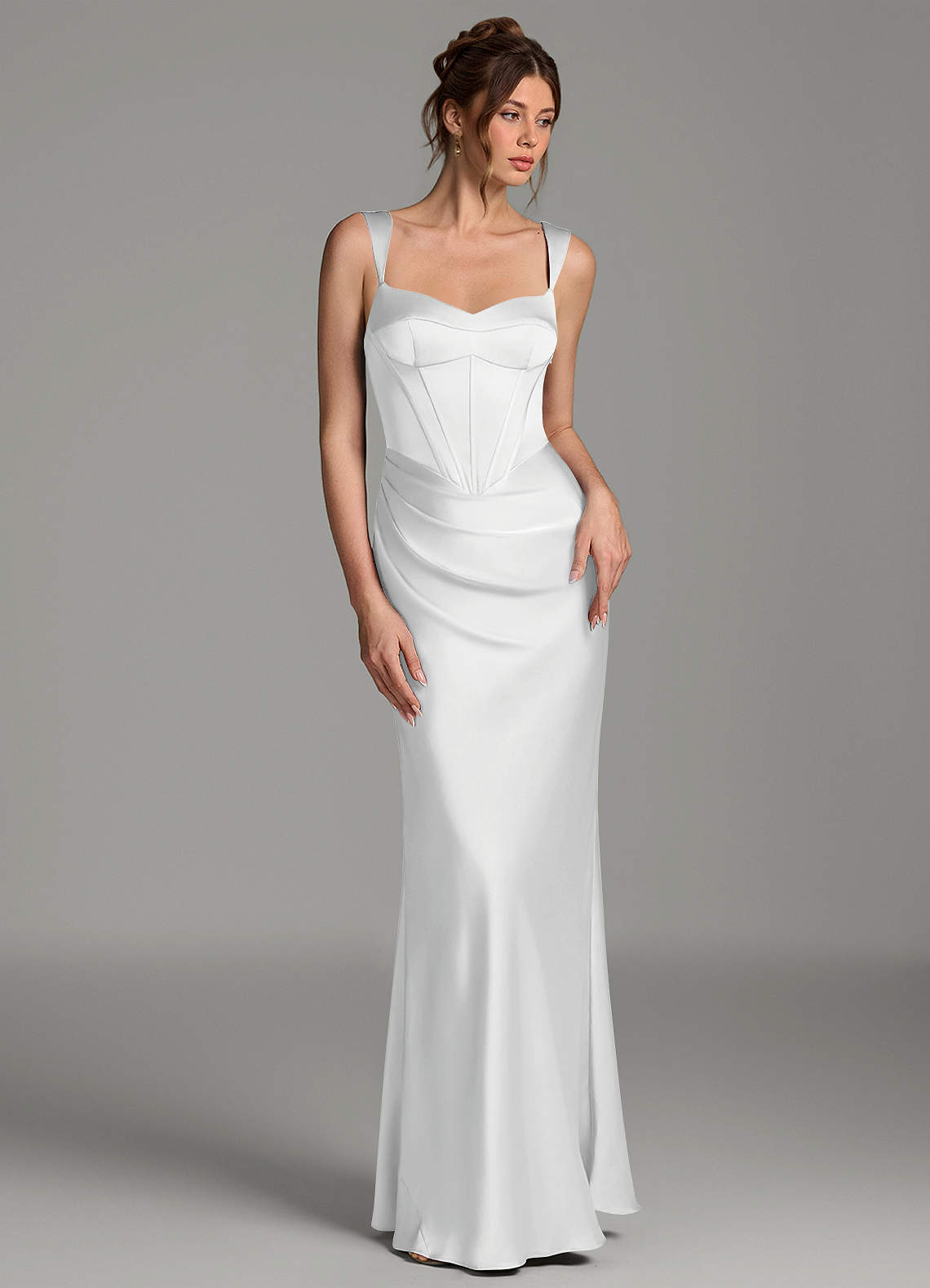 Mela Sheath Sweetheart Stretch Satin Bridesmaid Dress in white