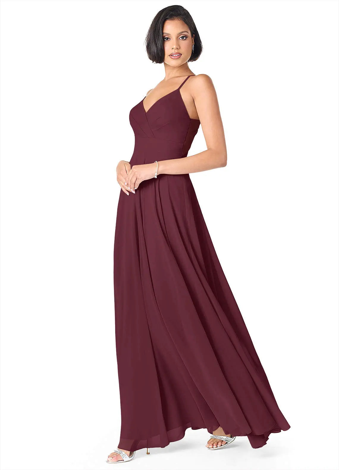 Avelina A-Line V-Neck Chiffon Bridesmaid Dress in Cabernet