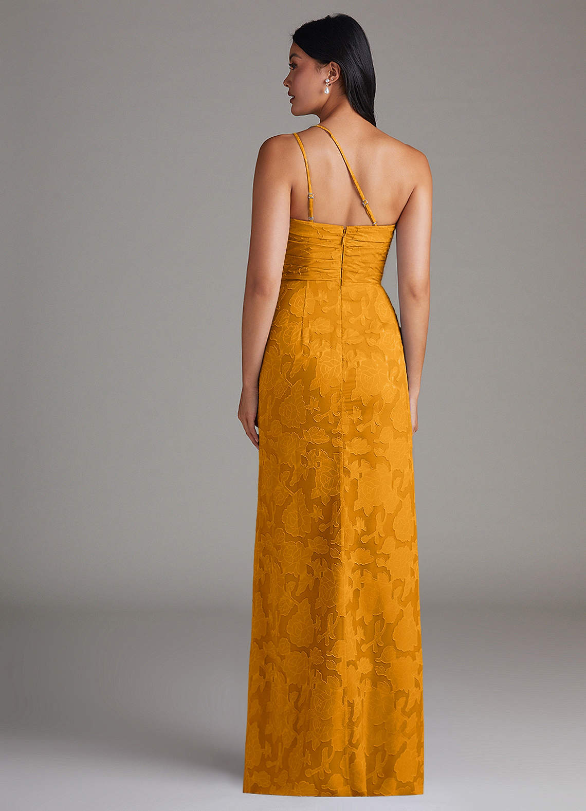 Eren Sheath One-Shoulder Floral Burnout Bridesmaid Dress in butterscotch