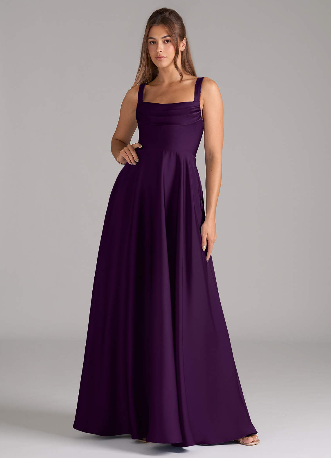 Shaude A-Line Square-Neck Stretch Satin Bridesmaid Dress in Grape