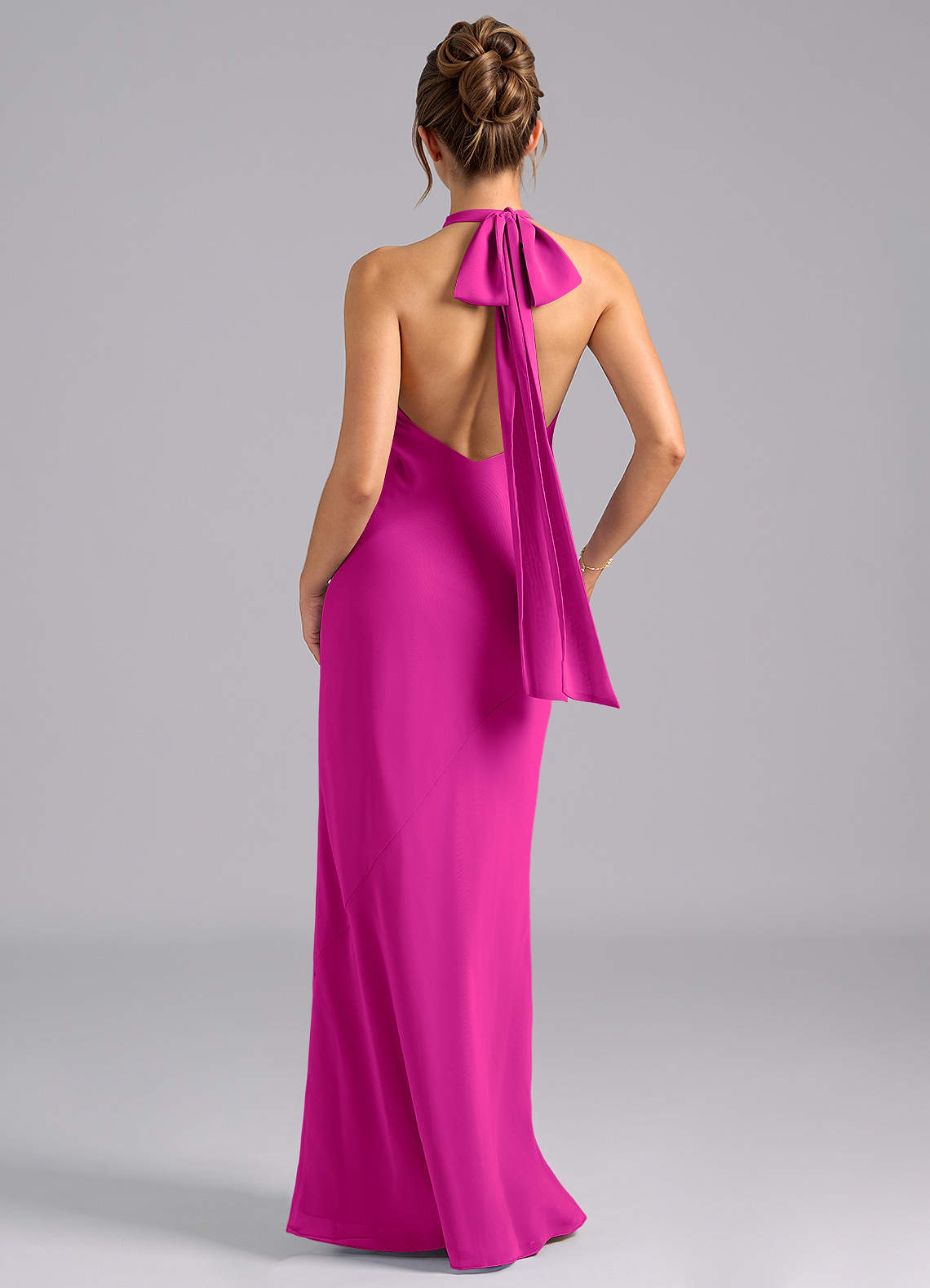 Velli Mermaid Halter Chiffon Bridesmaid Dress in Fuchsia