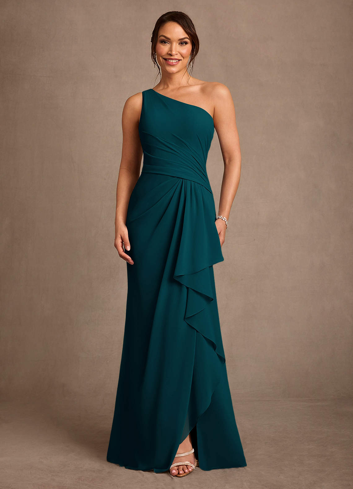 Floy Sheath One-Shoulder Chiffon Mother of the Bride Dress in Pine