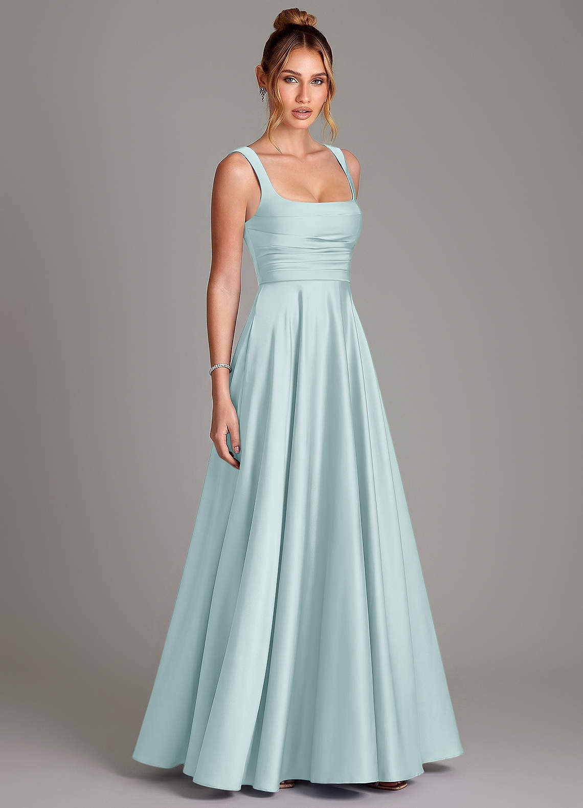 Azaria A-Line Square-Neck Stretch Satin Bridesmaid Dress