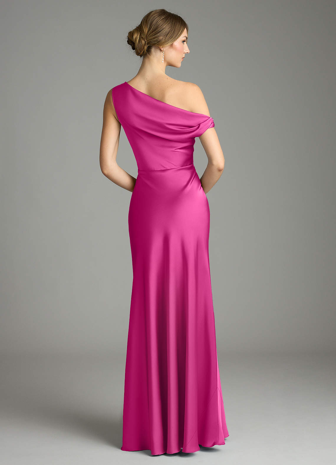 Emerson Mermaid One-Shoulder Stretch Satin Bridesmaid Dress in Fuchsia