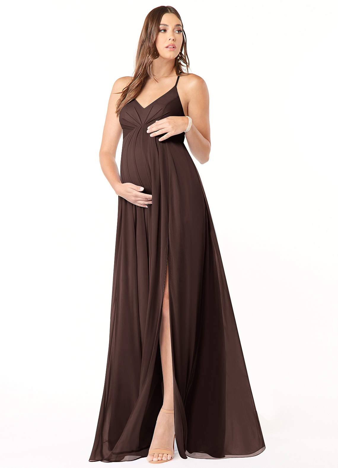 Annabelle A-Line V-Neck Mesh Bridesmaid Dress in Ganache