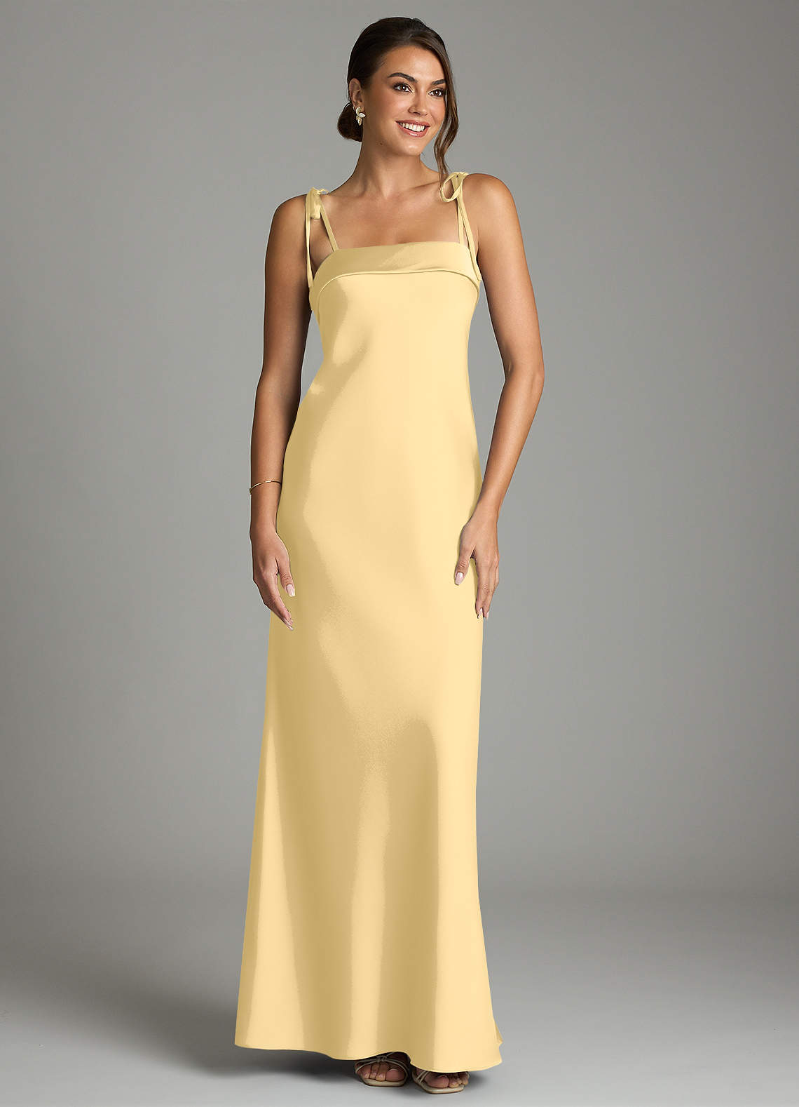 Ellia Sheath Straight-Neck Stretch Satin Bridesmaid Dress in Butter