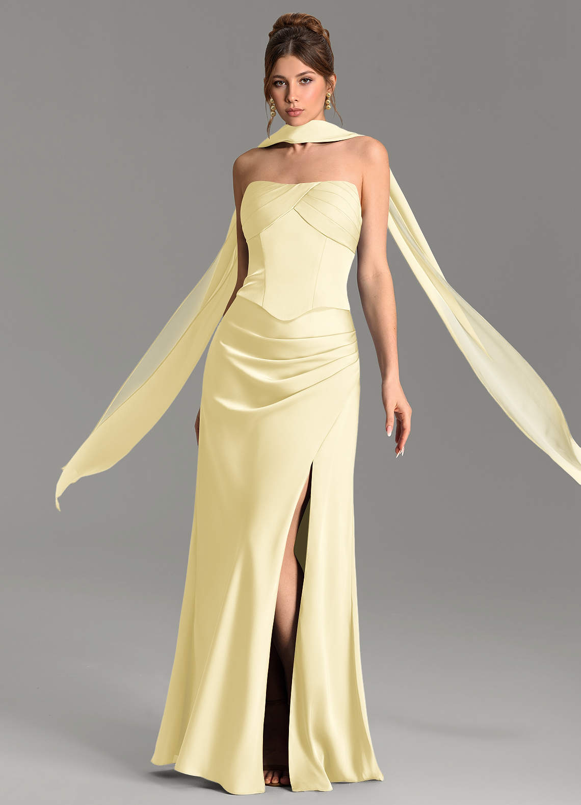 Nicki Sheath Scoop-Neck Stretch Satin Bridesmaid Dress in Lemon Sorbet