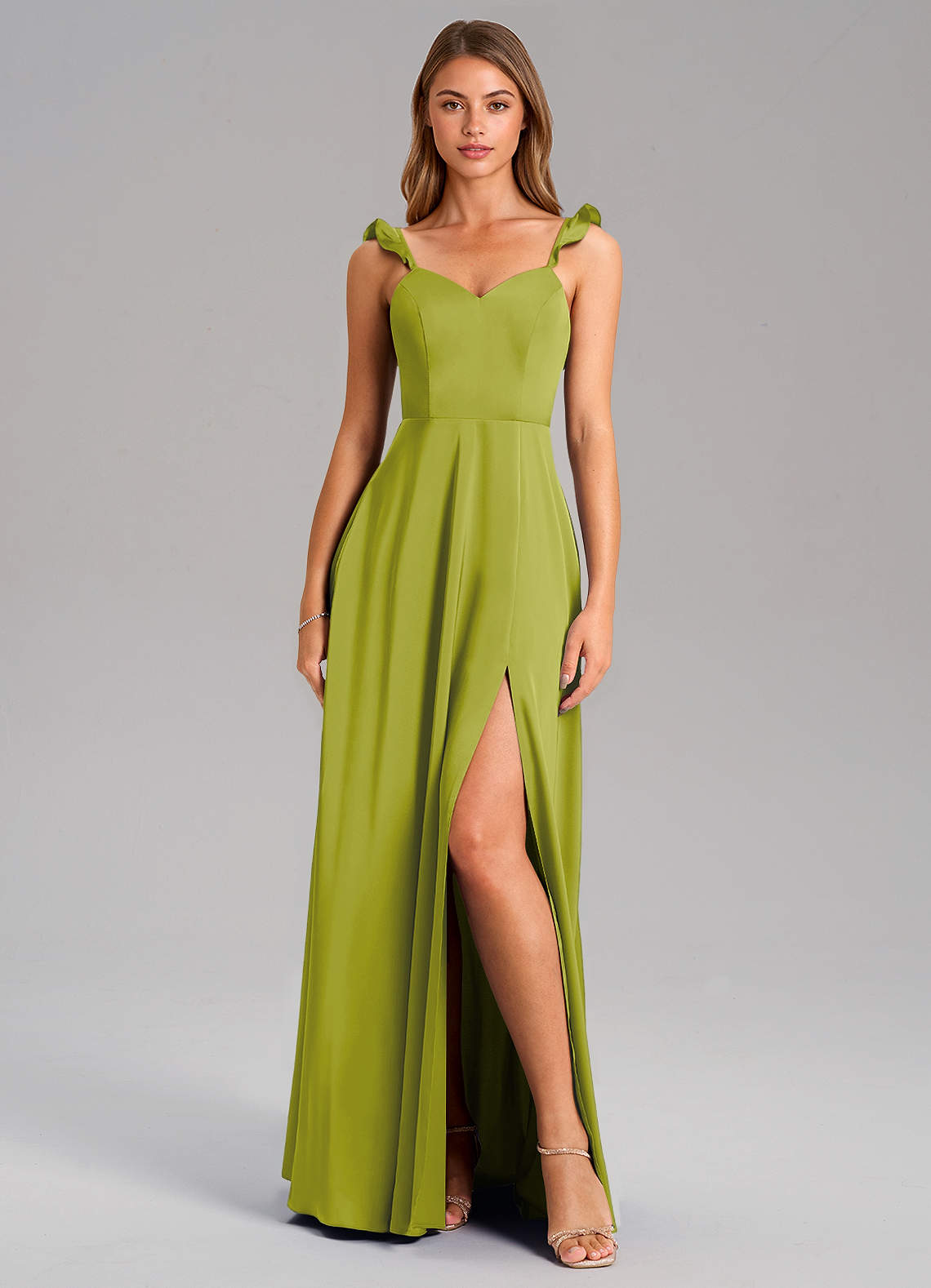 Everett A-Line V-Neck Chiffon Bridesmaid Dress in Lemongrass
