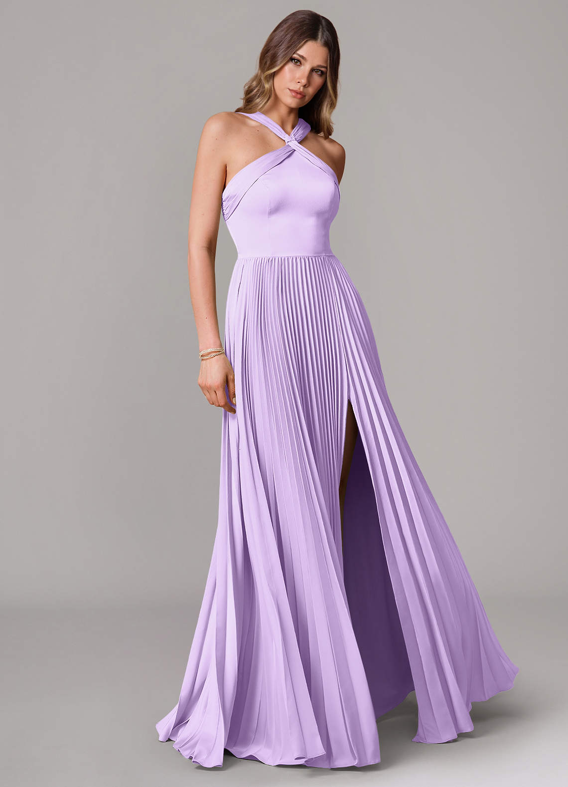 Afra A-Line Halter-Neck Stretch Satin Bridesmaid Dress in Lilac