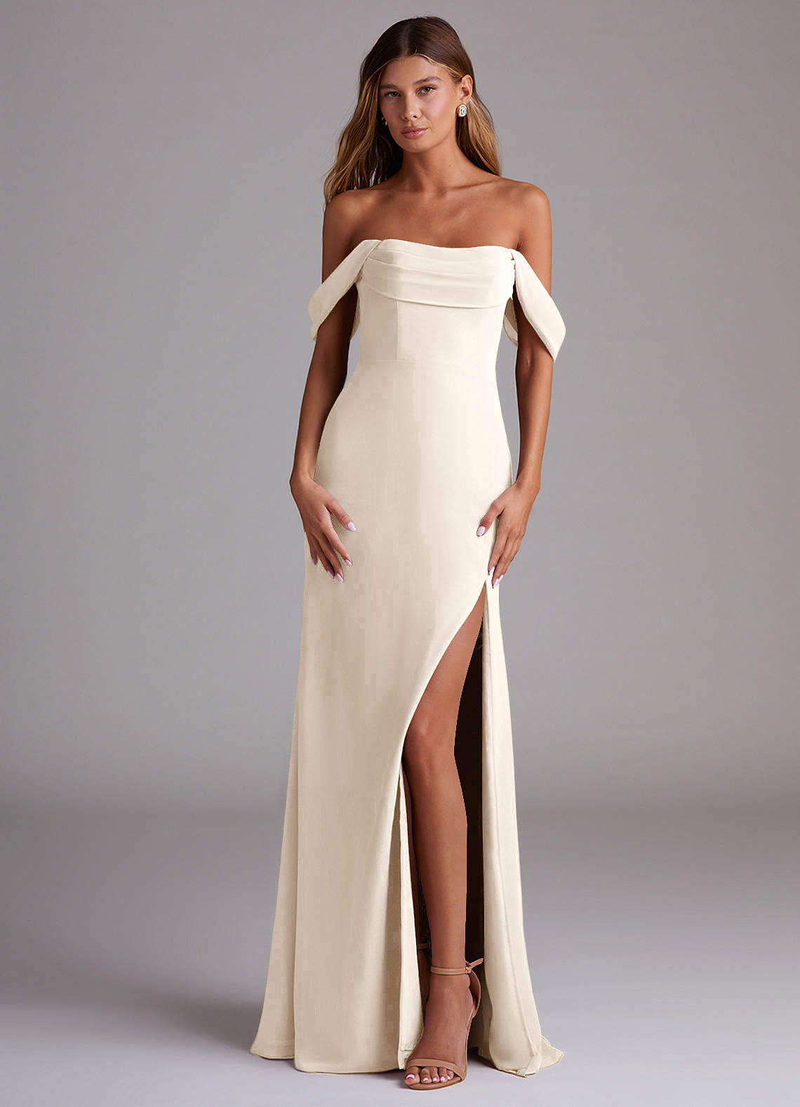 Saige A-Line Off-the-Shoulder Chiffon Bridesmaid Dress in White Alabaster