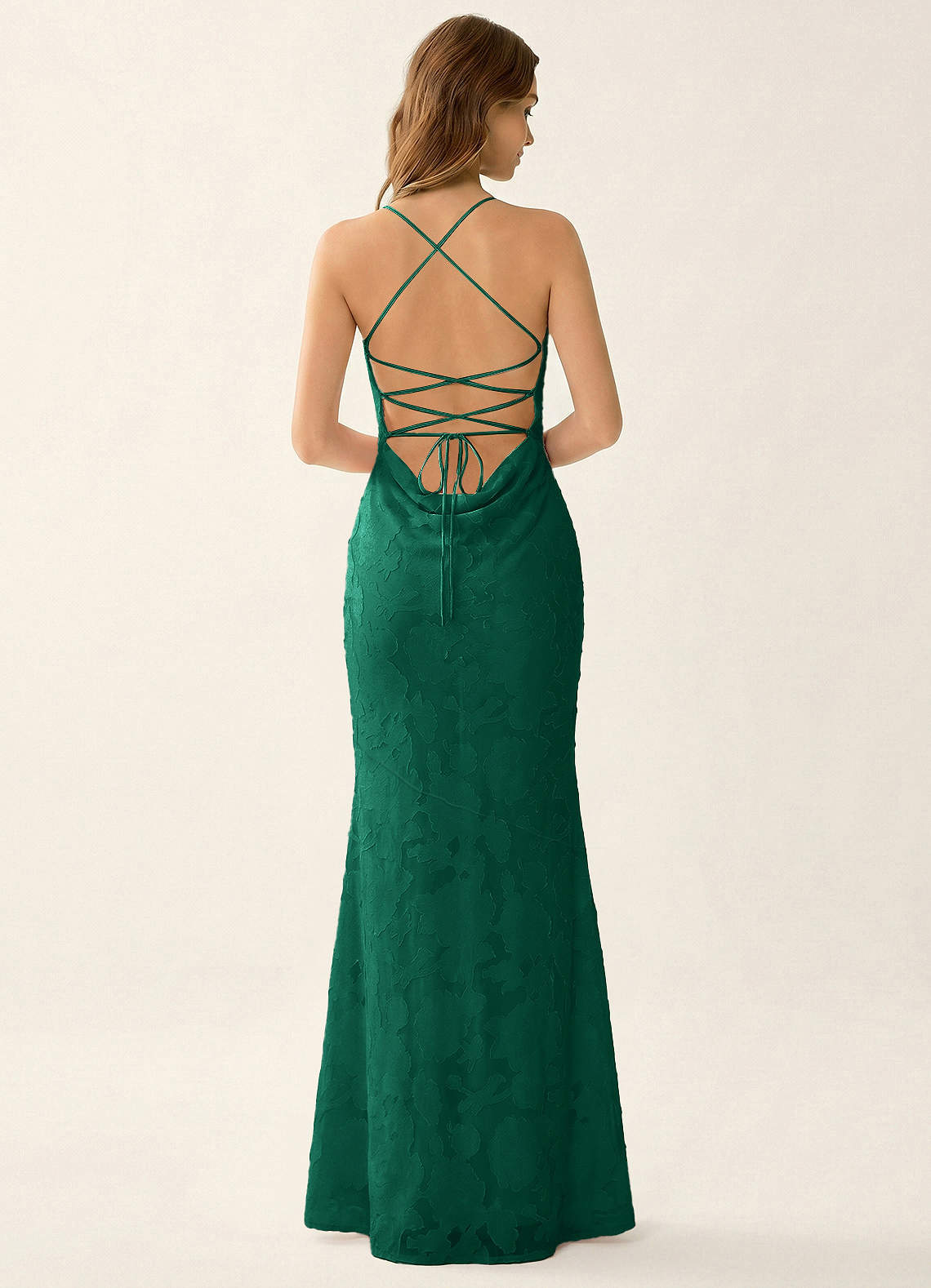 Natasha Mermaid Spaghetti-Strap Floral Burnout Evening Dress in Hunter Green