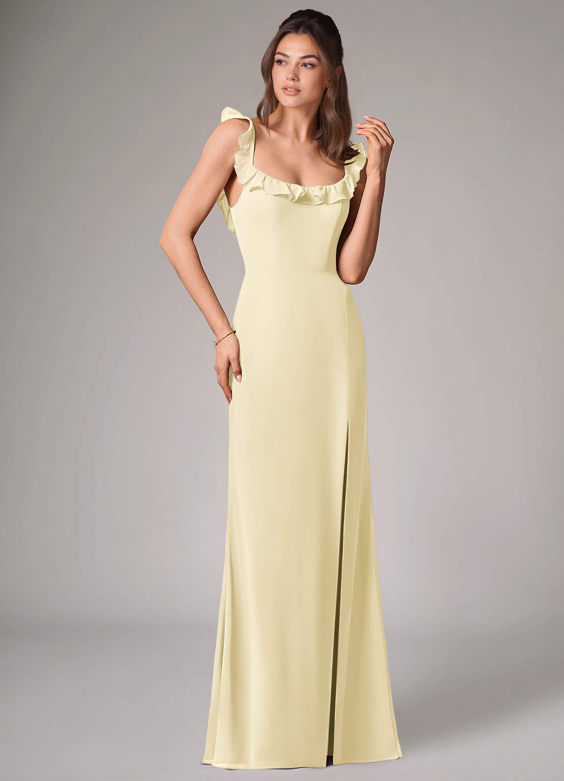 Callie Mermaid Scoop-Neck Chiffon Bridesmaid Dress in Lemon Sorbet