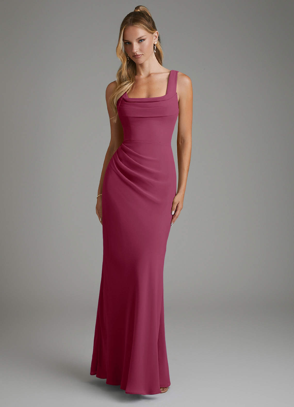 Asa Sheath Square-Neck Chiffon Bridesmaid Dress in Mulberry