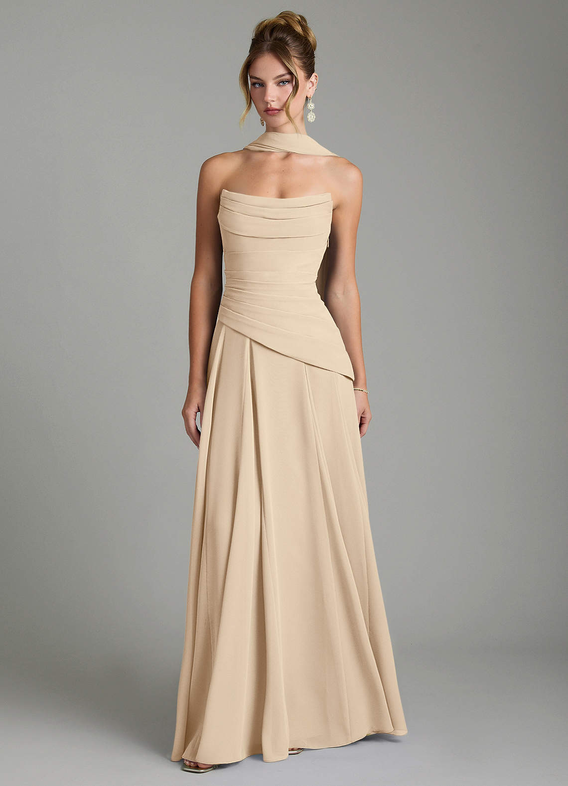 Gabriela A-Line Cowl-Neck Chiffon Bridesmaid Dress in Champagne