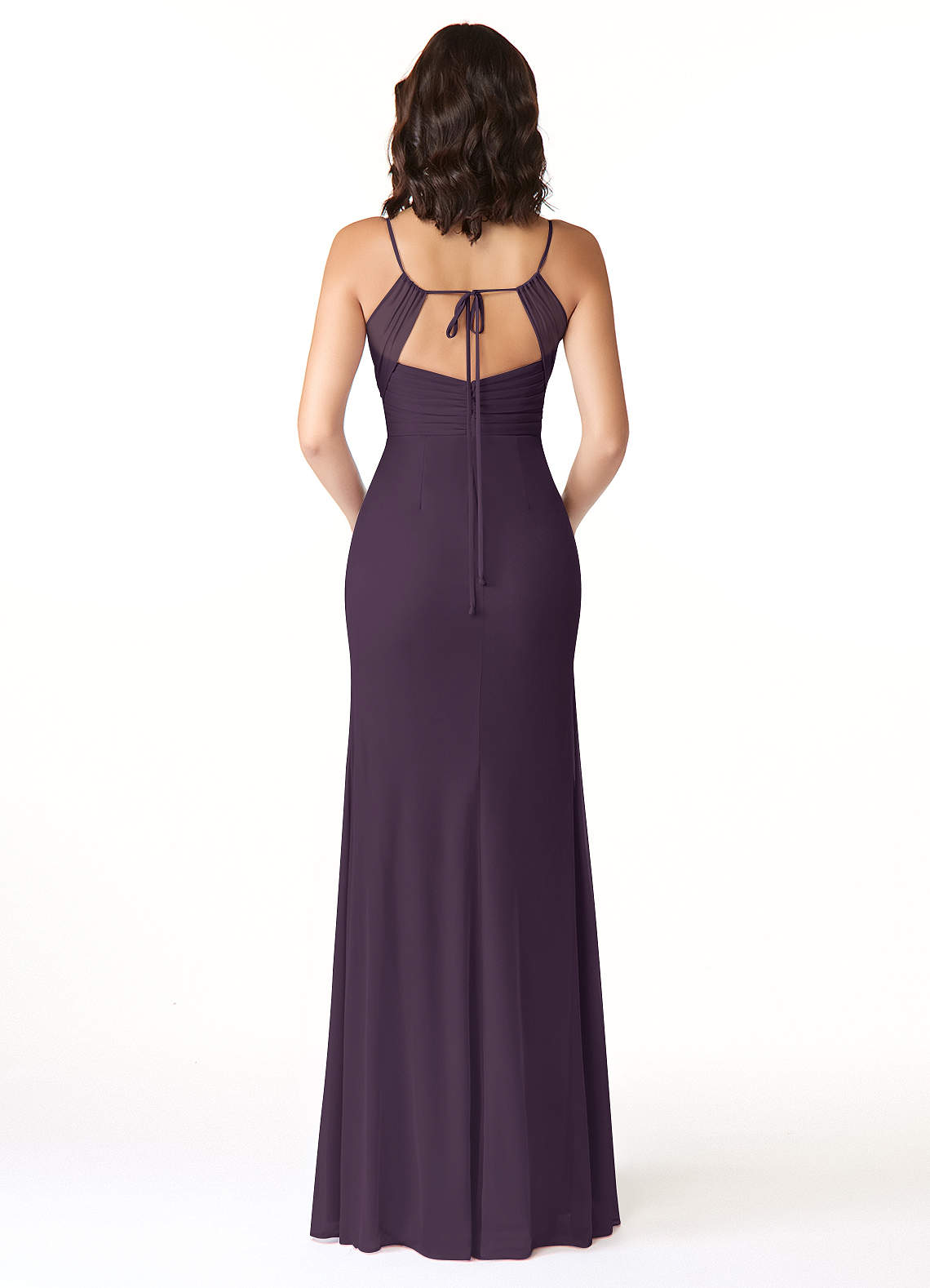 Reneya Mermaid V-Neck Mesh Bridesmaid Dress in Plum