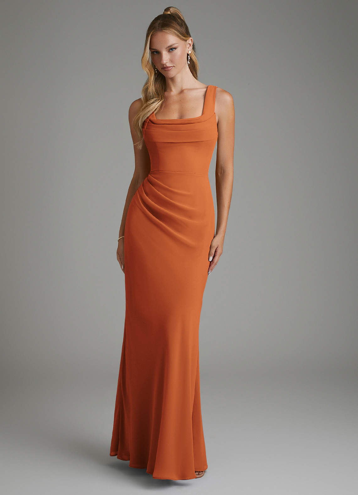 Asa Sheath Square-Neck Chiffon Bridesmaid Dress in Cinnamon