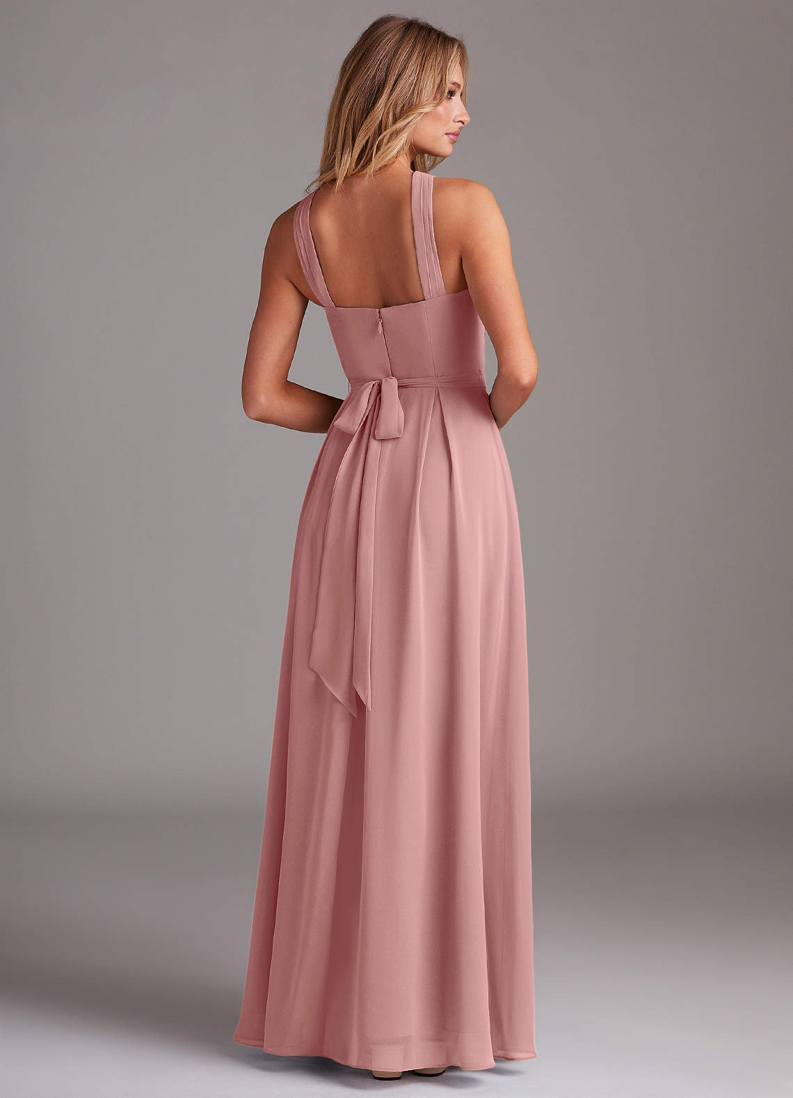 Dixie A-Line Halter Chiffon Bridesmaid Dress in dusty rose