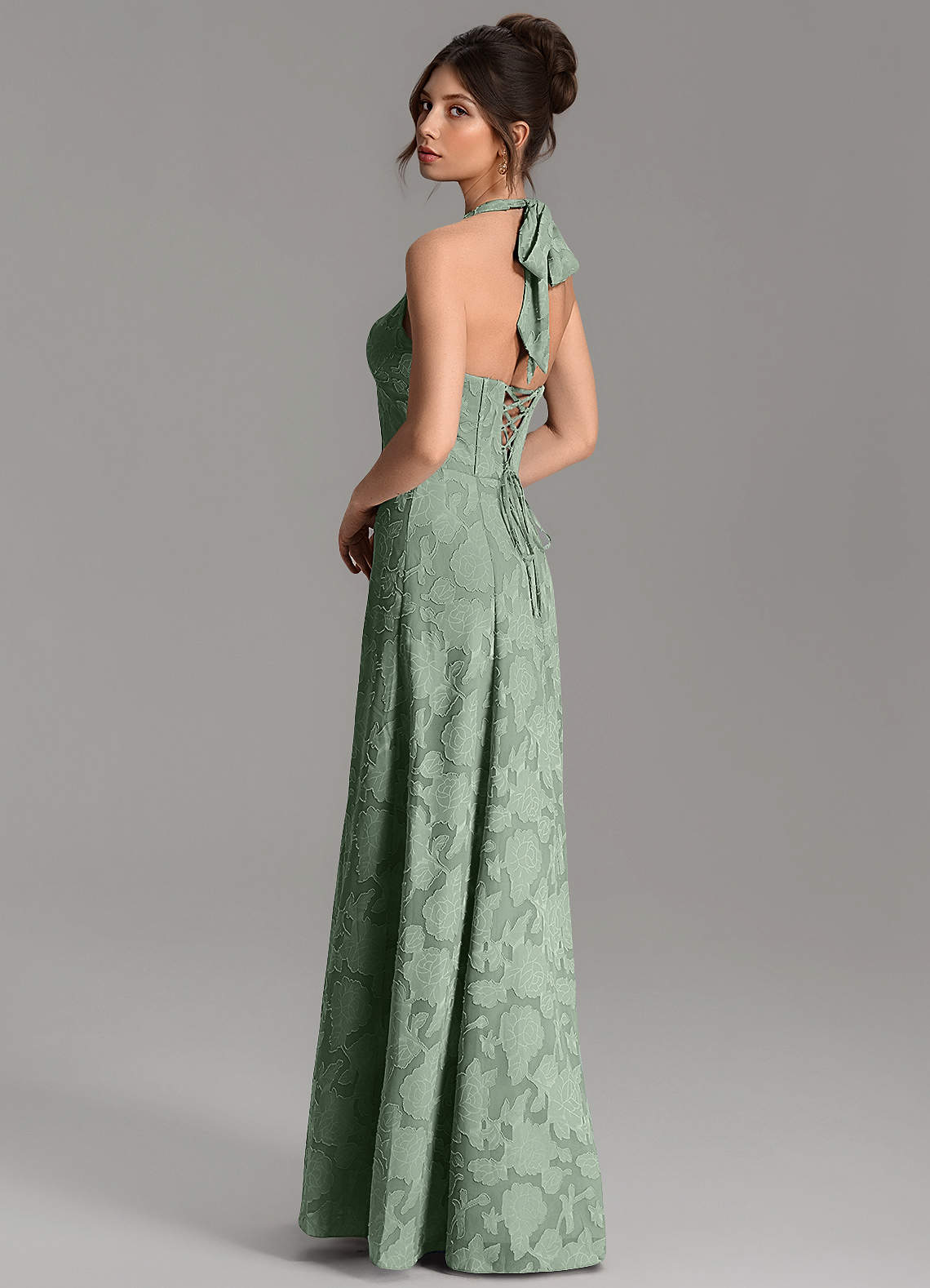 Nia A-Line V-Neck Floral Burnout Bridesmaid Dress in Matcha