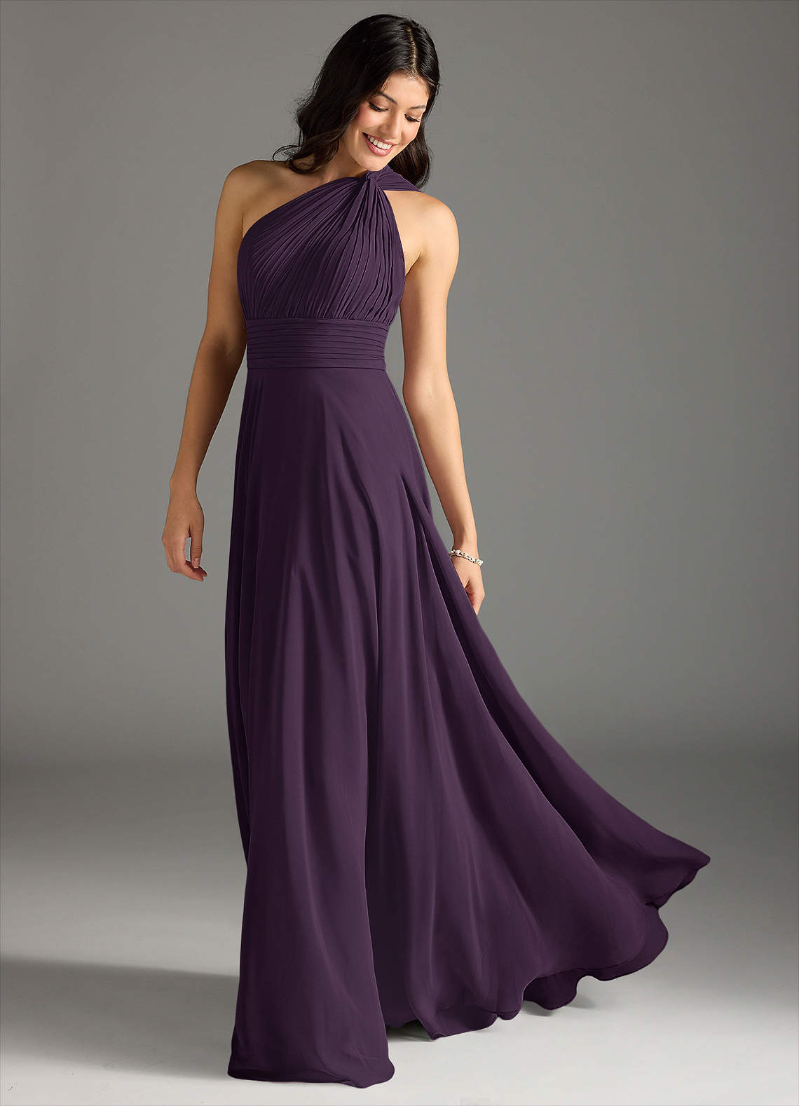 Charlize A-Line One-Shoulder Chiffon Bridesmaid Dress in Plum