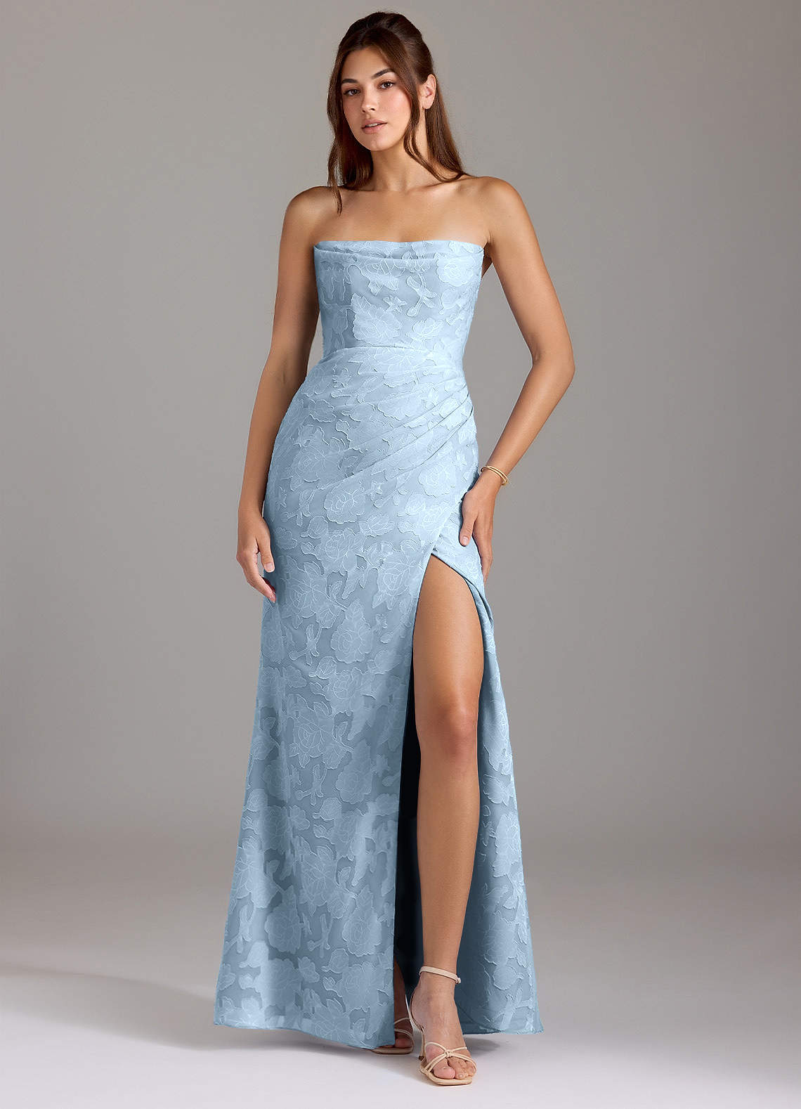 Leonis Sheath Strapless Floral Burnout Bridesmaid Dress in Sky Blue
