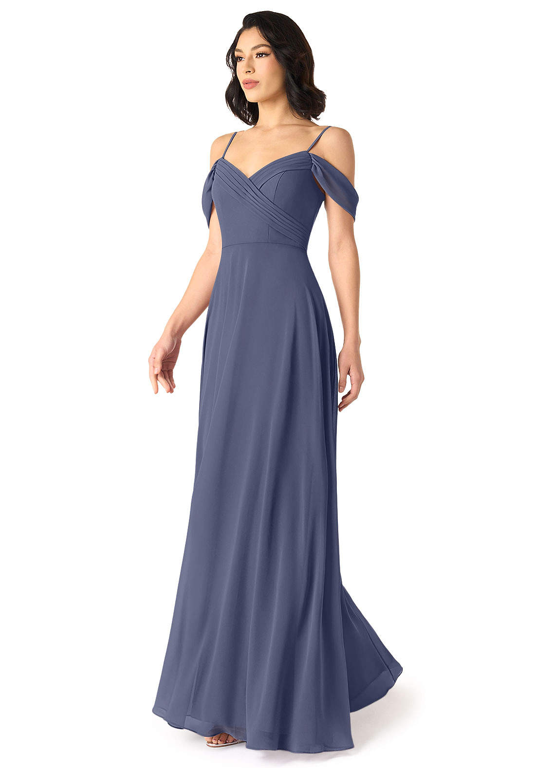 Tancie A-Line Off-the-Shoulder Chiffon Bridesmaid Dress in Stormy