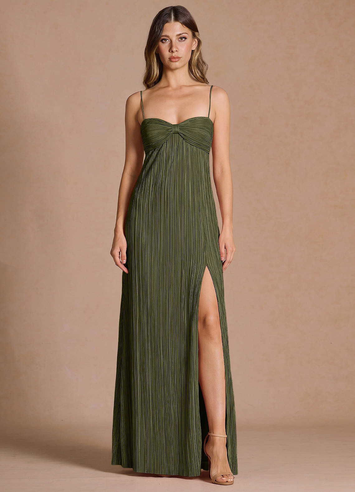 Emmeline A-Line V-Neck Floral Burnout Evening Dress in Moss Green