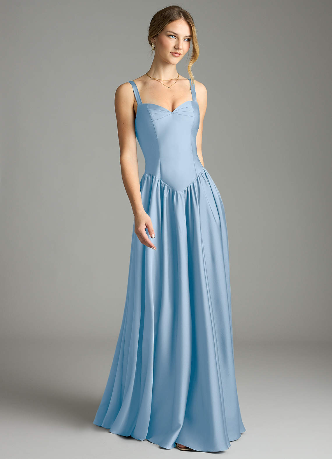 Evadina A-Line Sweetheart Stretch Satin Bridesmaid Dress in Powder Blue