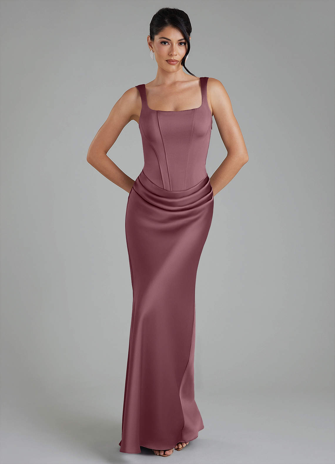 Etta Mermaid Square-Neck Stretch Satin Bridesmaid Dress in Amethyst