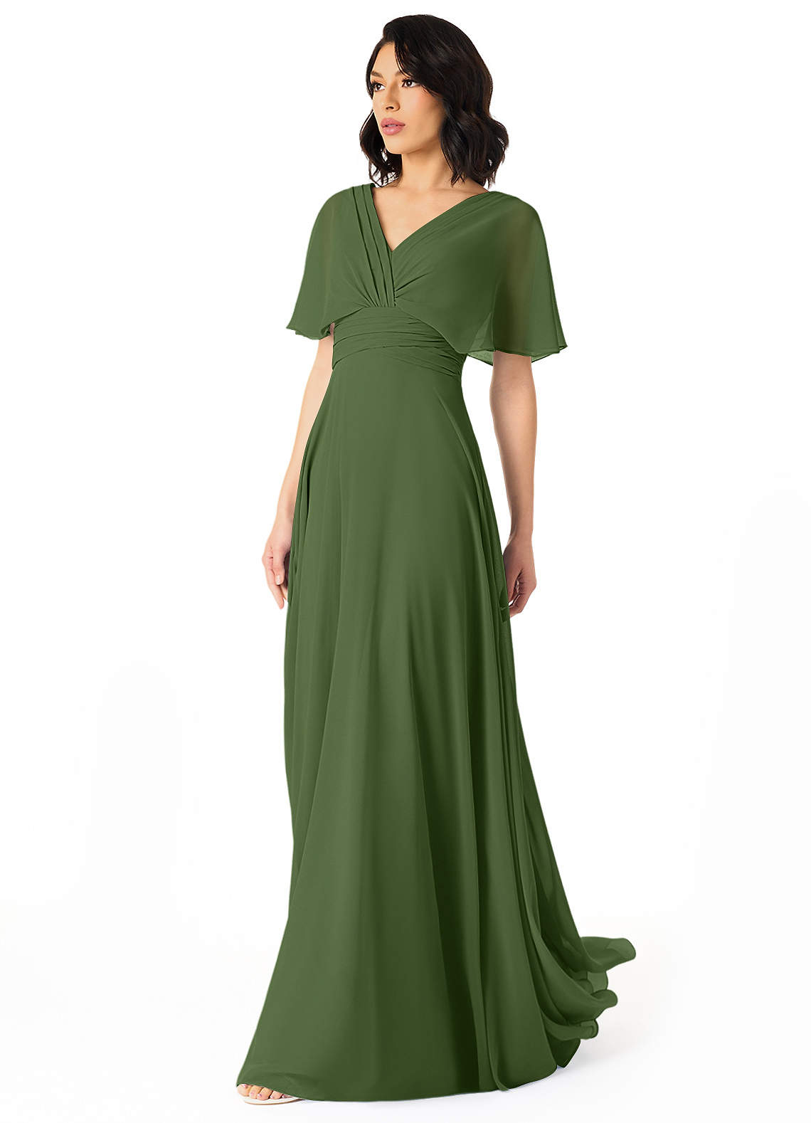 Pamela A-Line V-Neck Chiffon Bridesmaid Dress in Olive