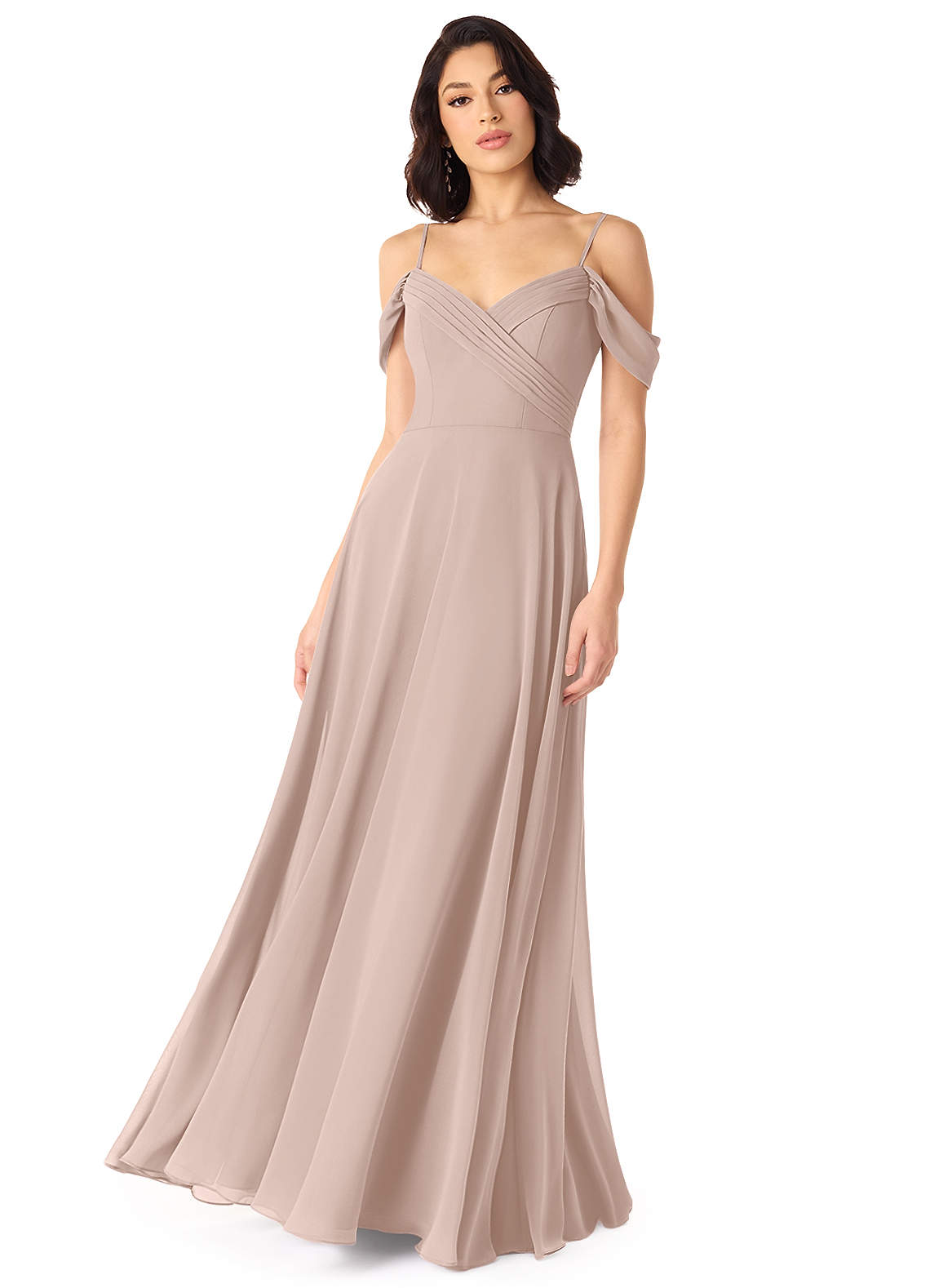 Tancie A-Line Off-the-Shoulder Chiffon Bridesmaid Dress in English Rose