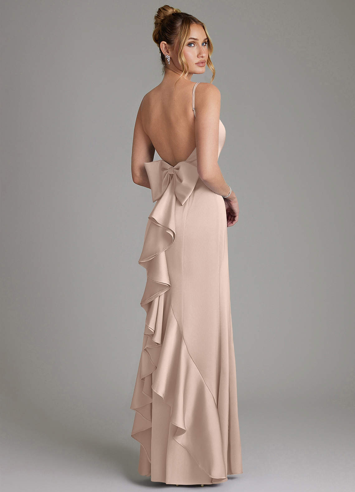 Zherra Mermaid Scoop-Neck Stretch Satin Bridesmaid Dress in English Rose