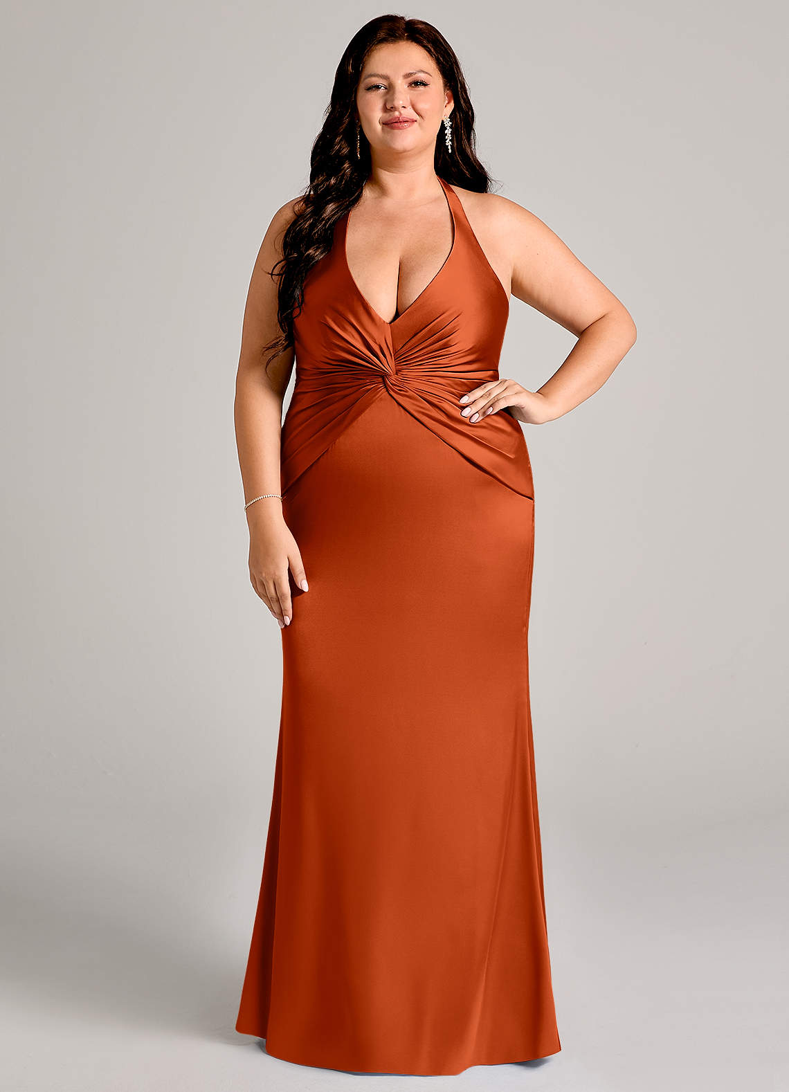 Valerie Mermaid V-Neck Stretch Satin Bridesmaid Dress in Paprika