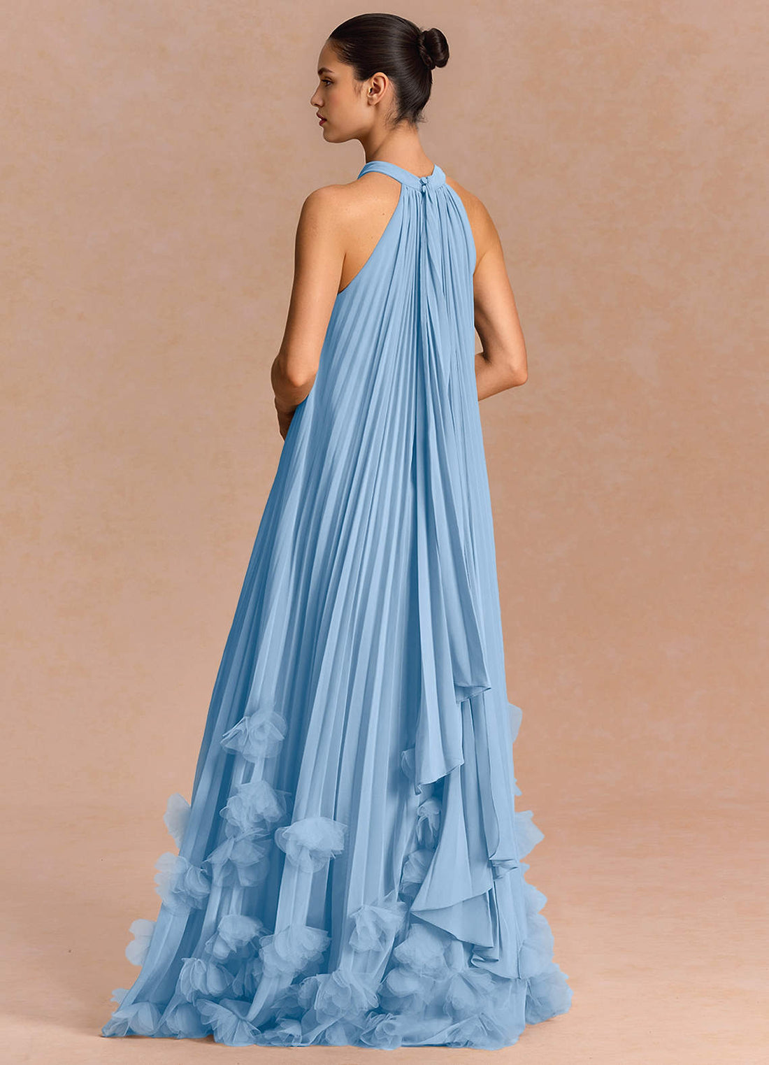 Lucette A-Line Halter Chiffon Evening Dress in Haze blue