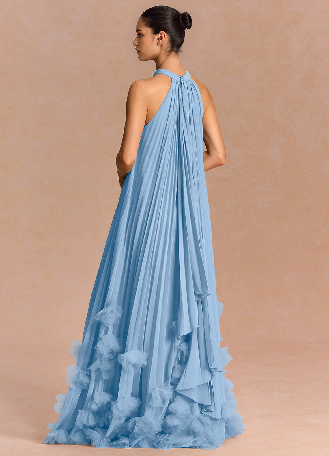 Lucette A-Line Halter Chiffon Evening Dress in Haze blue