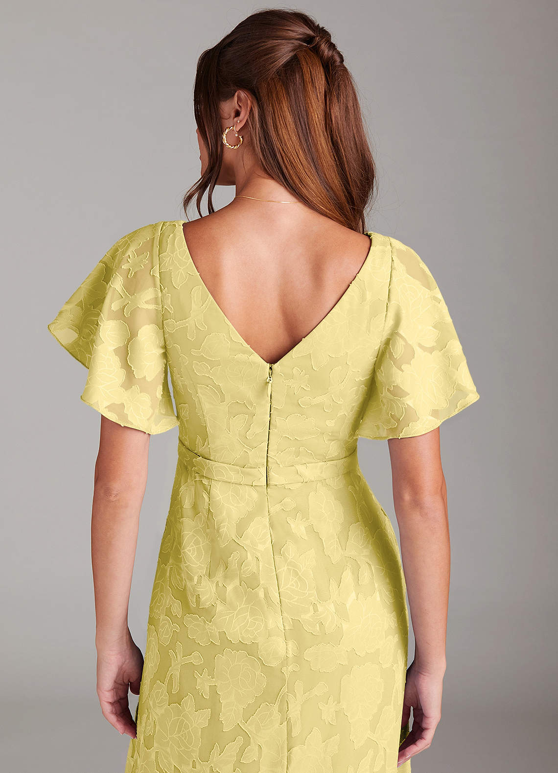 Ambrosia A-Line V-Neck Floral Burnout Bridesmaid Dress in Canary