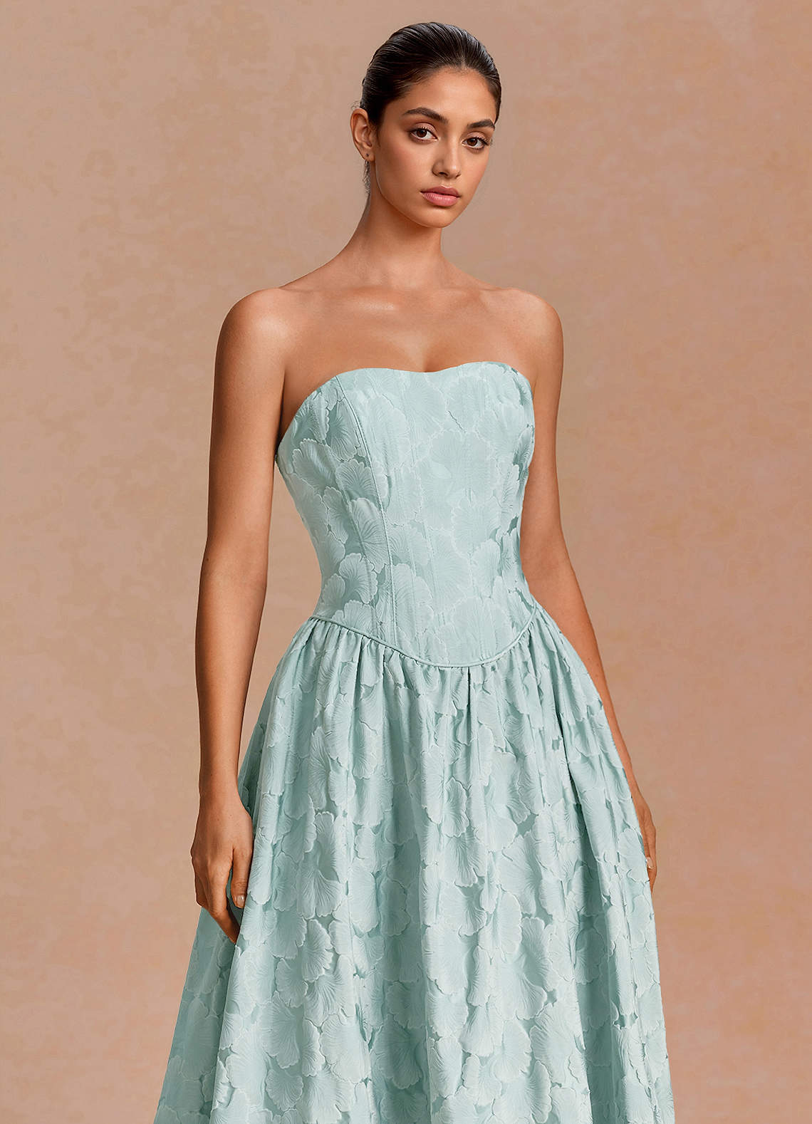Adelia A-Line Corset Jacquard Evening Dress in French Blue
