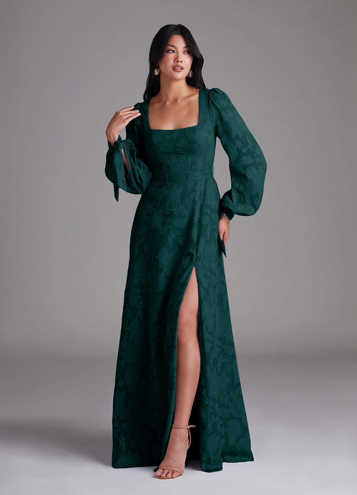 Leonia A-Line Square-Neck Stretch Satin Bridesmaid Dress in Pine