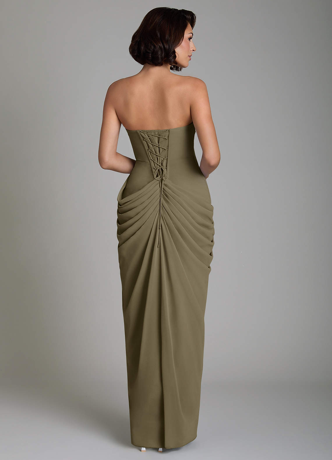 Nyra Sheath Strapless Chiffon Bridesmaid Dress in Willow Green