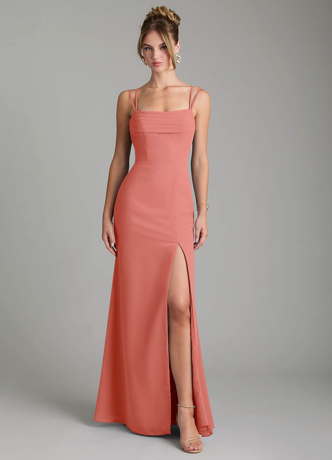 Egypt Sheath Sweetheart Chiffon Bridesmaid Dress in Salmon Pink