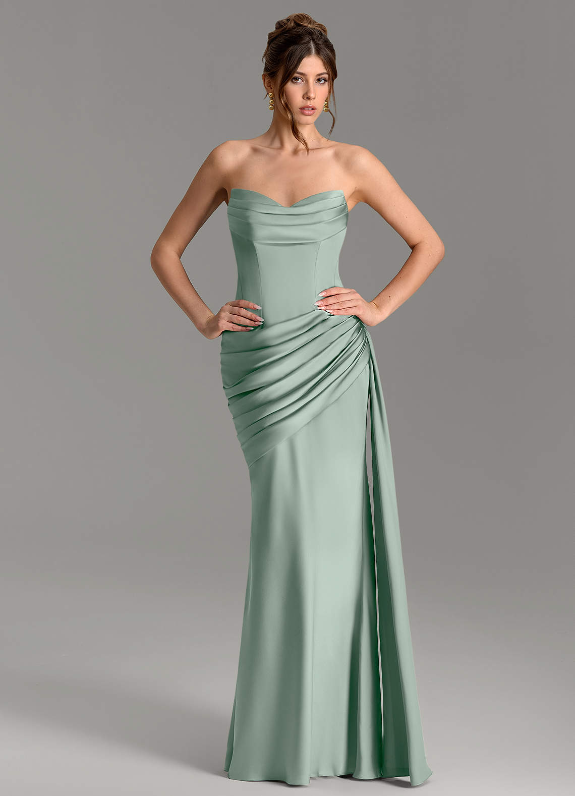 Zorah Mermaid Sweetheart Stretch Satin Bridesmaid Dress in Agave
