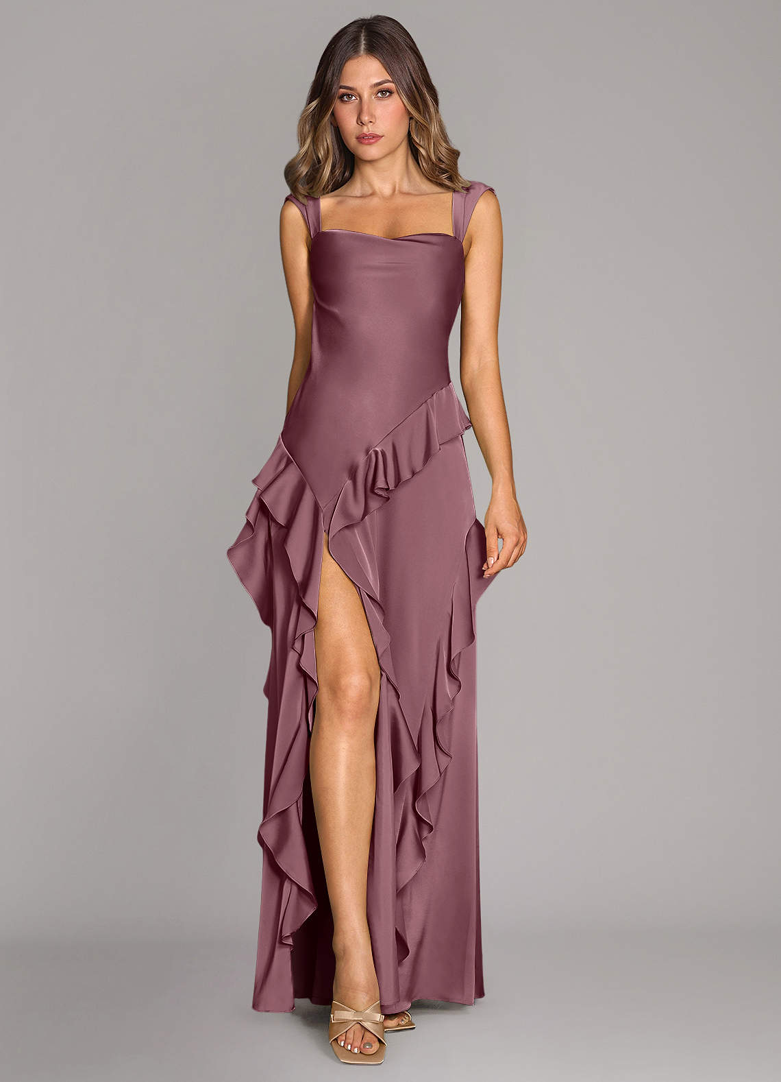 Sloane A-Line Sweetheart Stretch Satin Bridesmaid Dress in Amethyst