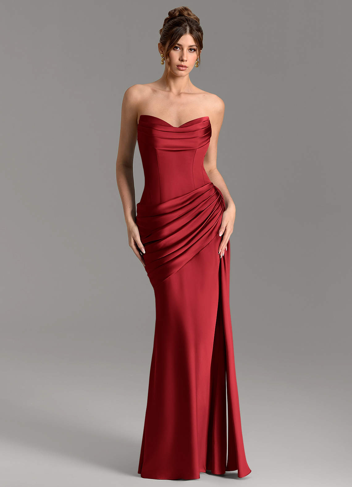 Zorah Mermaid Sweetheart Stretch Satin Bridesmaid Dress in Scarlet