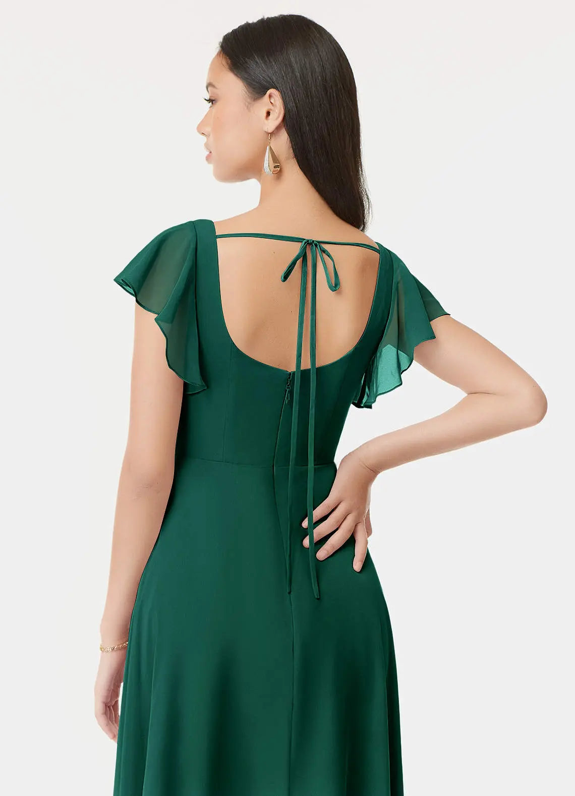 Bondi A-Line Square-Neck Chiffon Bridesmaid Dress in Emerald