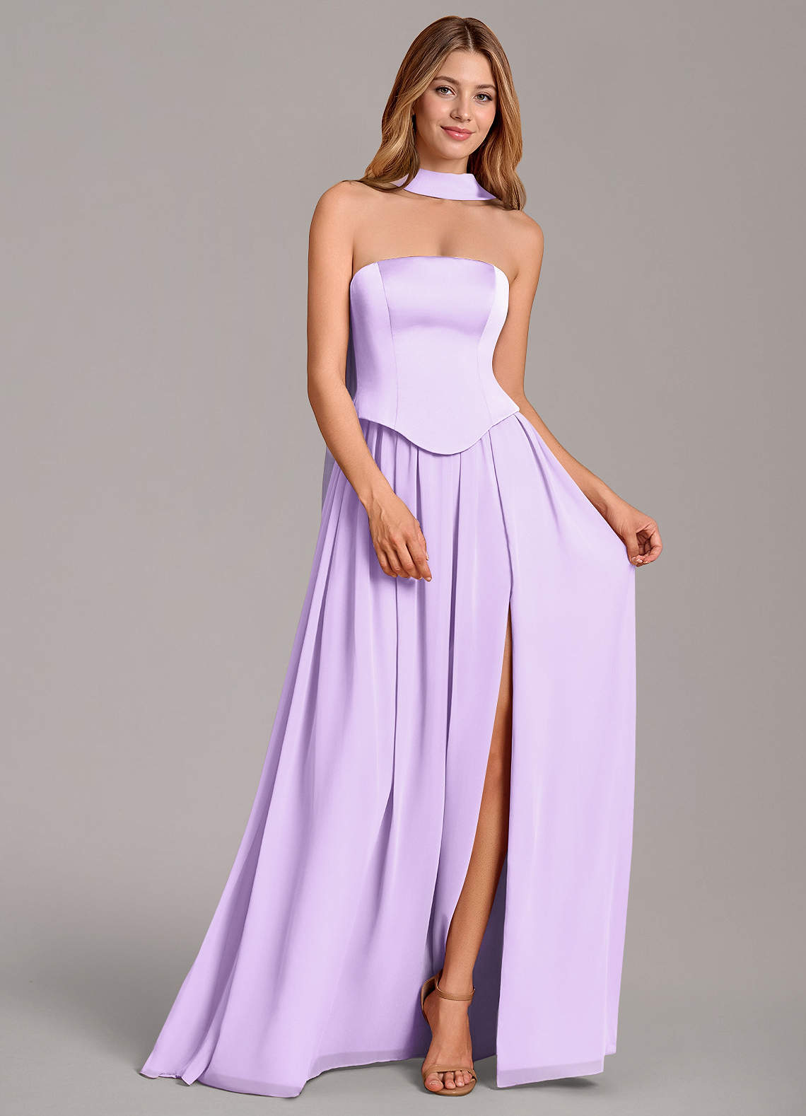 Cadence A-Line Strapless Chiffon and Stretch Satin Bridesmaid Dress in Lilac