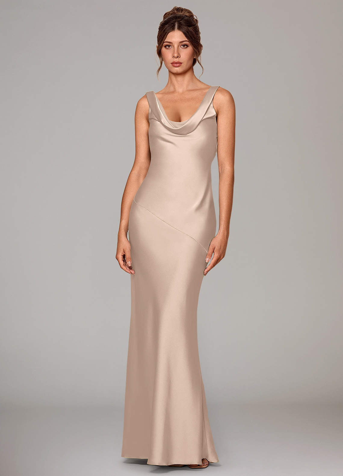 Rylina Mermaid Cowl-Neck Stretch Satin Bridesmaid Dress in English Rose