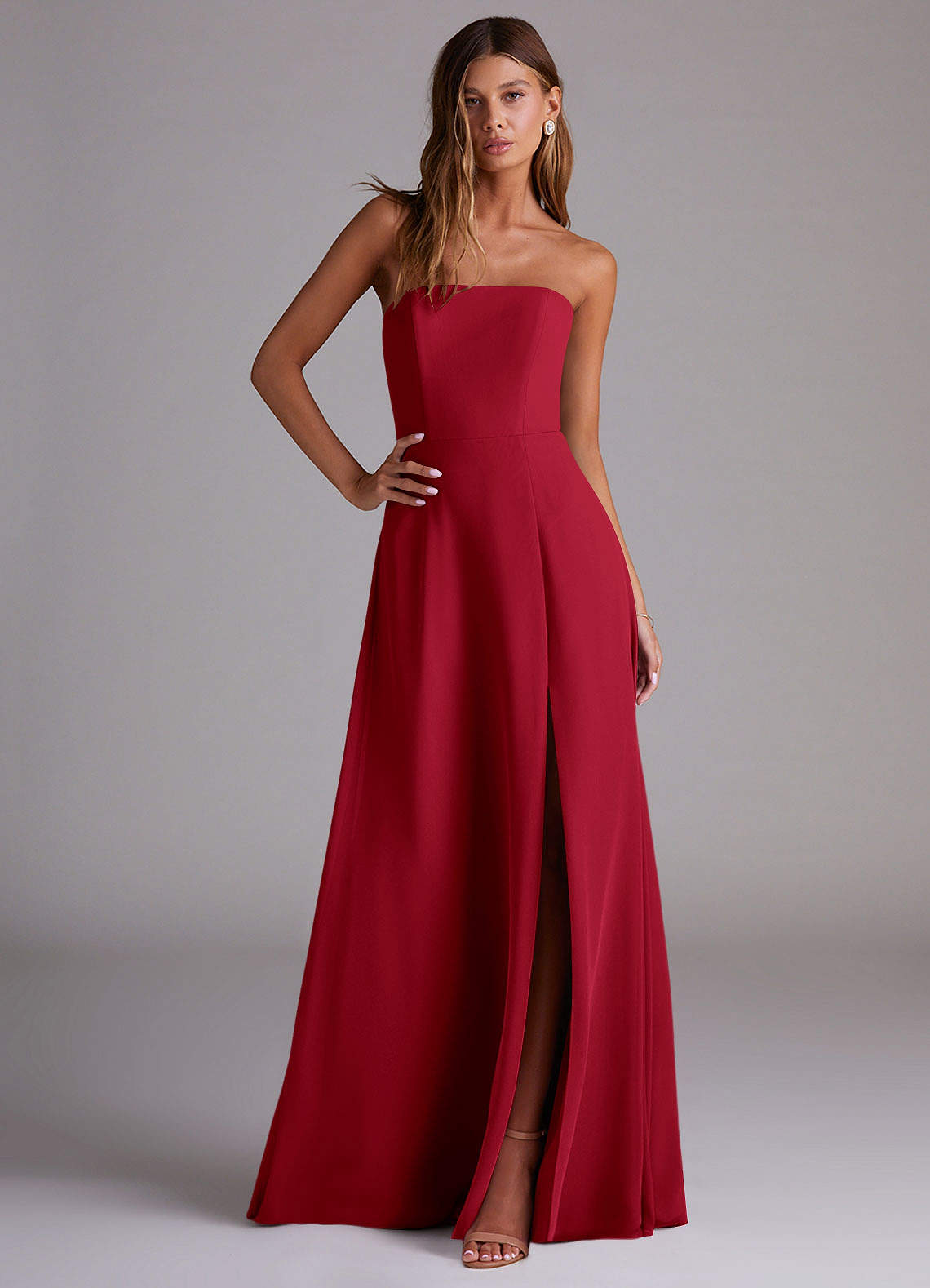Wren A-Line Straight-Neck Chiffon Bridesmaid Dress in Scarlet