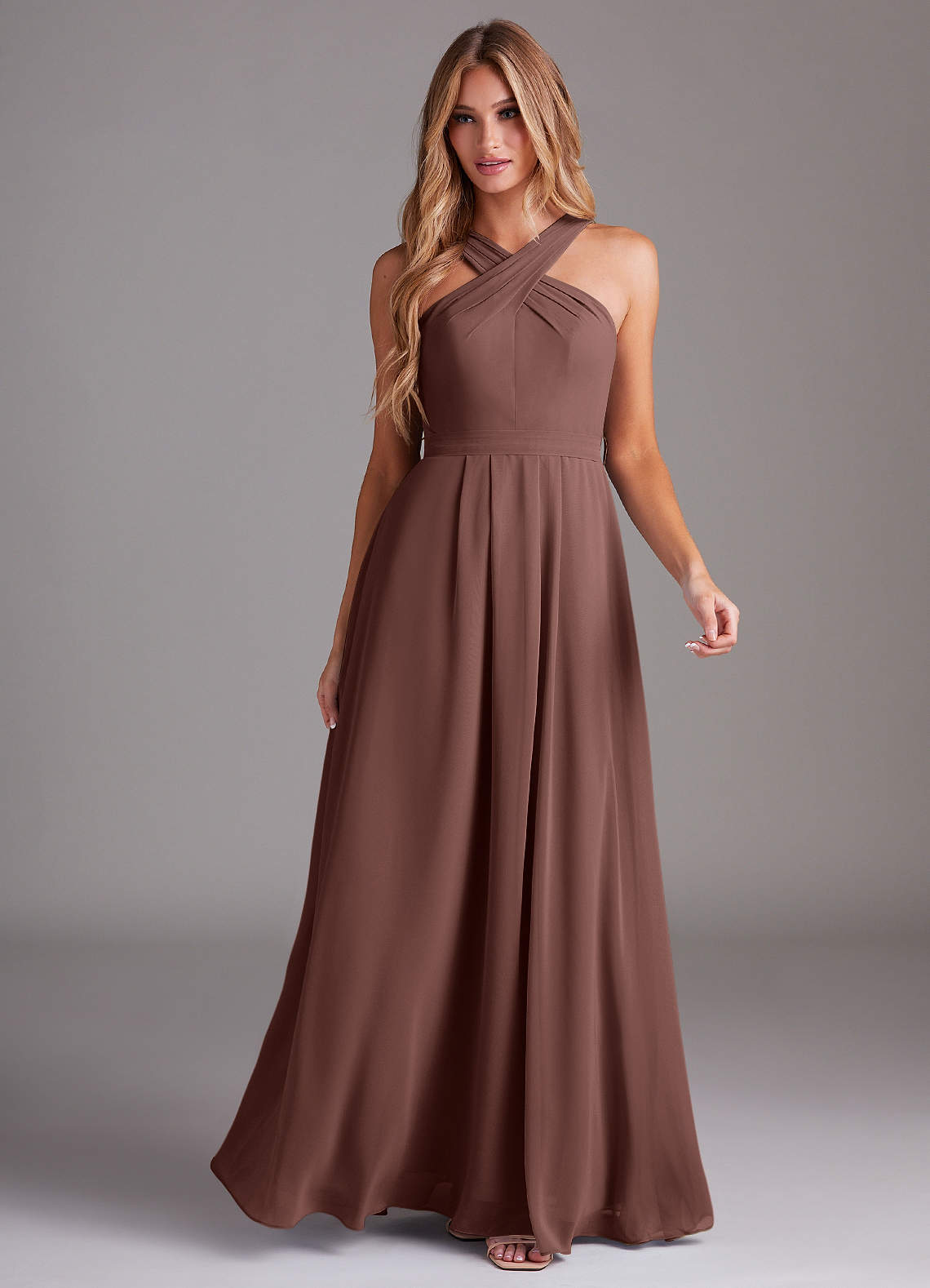 Dixie A-Line Halter Chiffon Bridesmaid Dress in Espresso