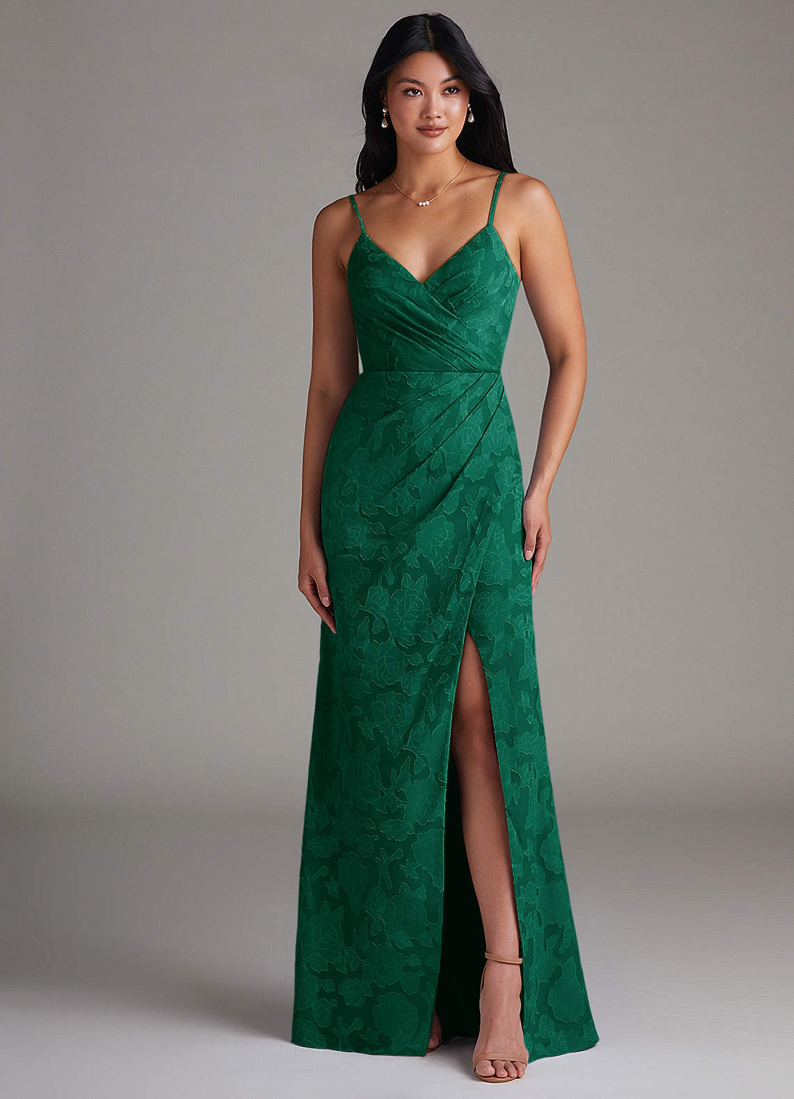 Maci Sheath V-Neck Floral Burnout Bridesmaid Dress in Emerald